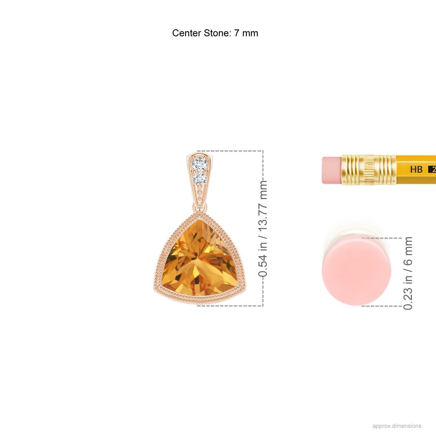 Modern Natural Bezel-Set Trillion Citrine Pendant with Milgrain in 14K Rose Gold For Sale