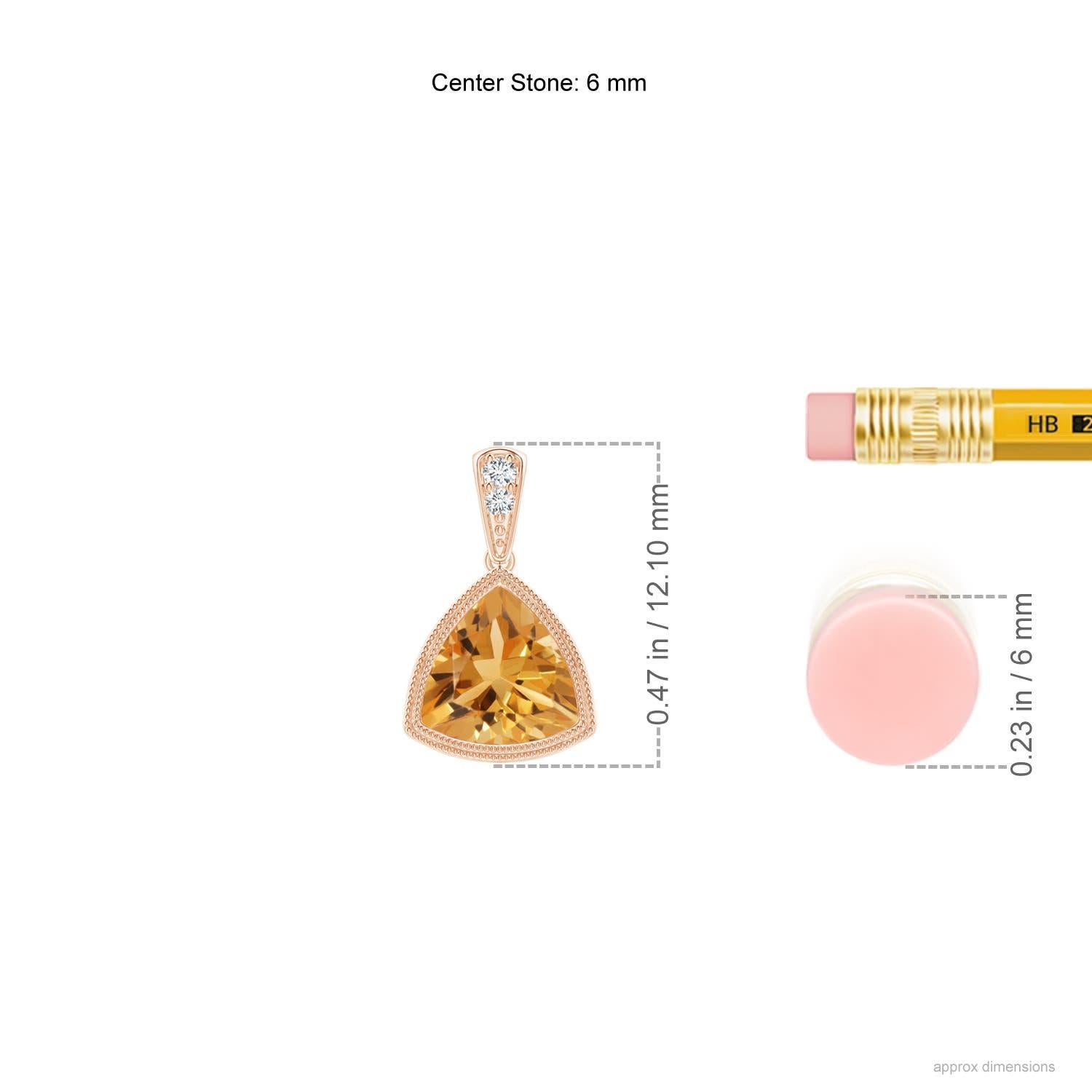Moderno Ciondolo in oro rosa 18 carati con castone e trilione di citrino naturale con grani di pietra in vendita