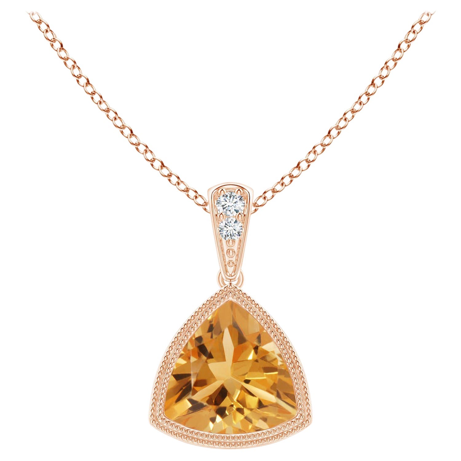 Colgante de citrino trillón natural engastado en bisel con milgrain en oro rosa de 18 quilates