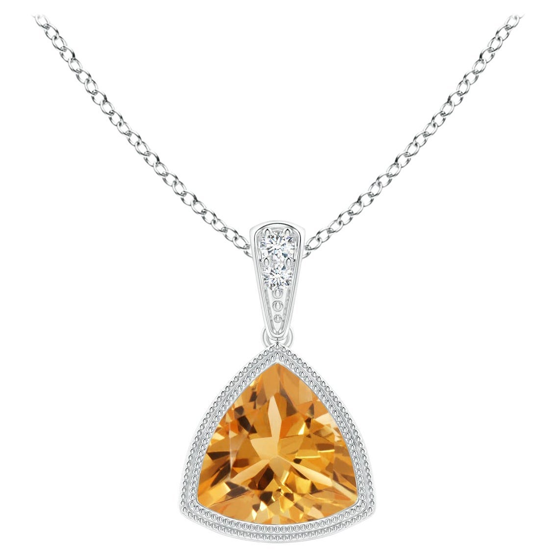 Natürlicher Trillioner Citrin-Anhänger mit Milgrain in 18 Karat Weißgold mit Lünettenfassung und Milgrain