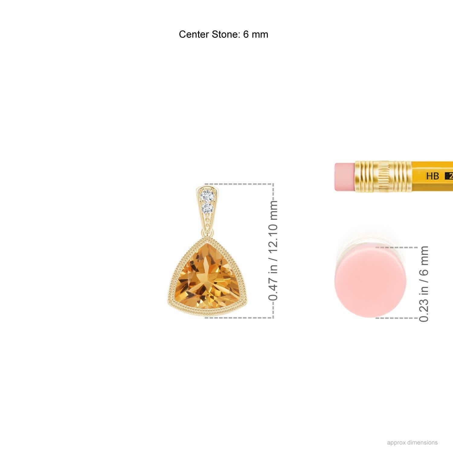 Moderne Pendentif trillion en or jaune 18 carats avec citrine naturelle sertie sur le chaton et millegrain en vente