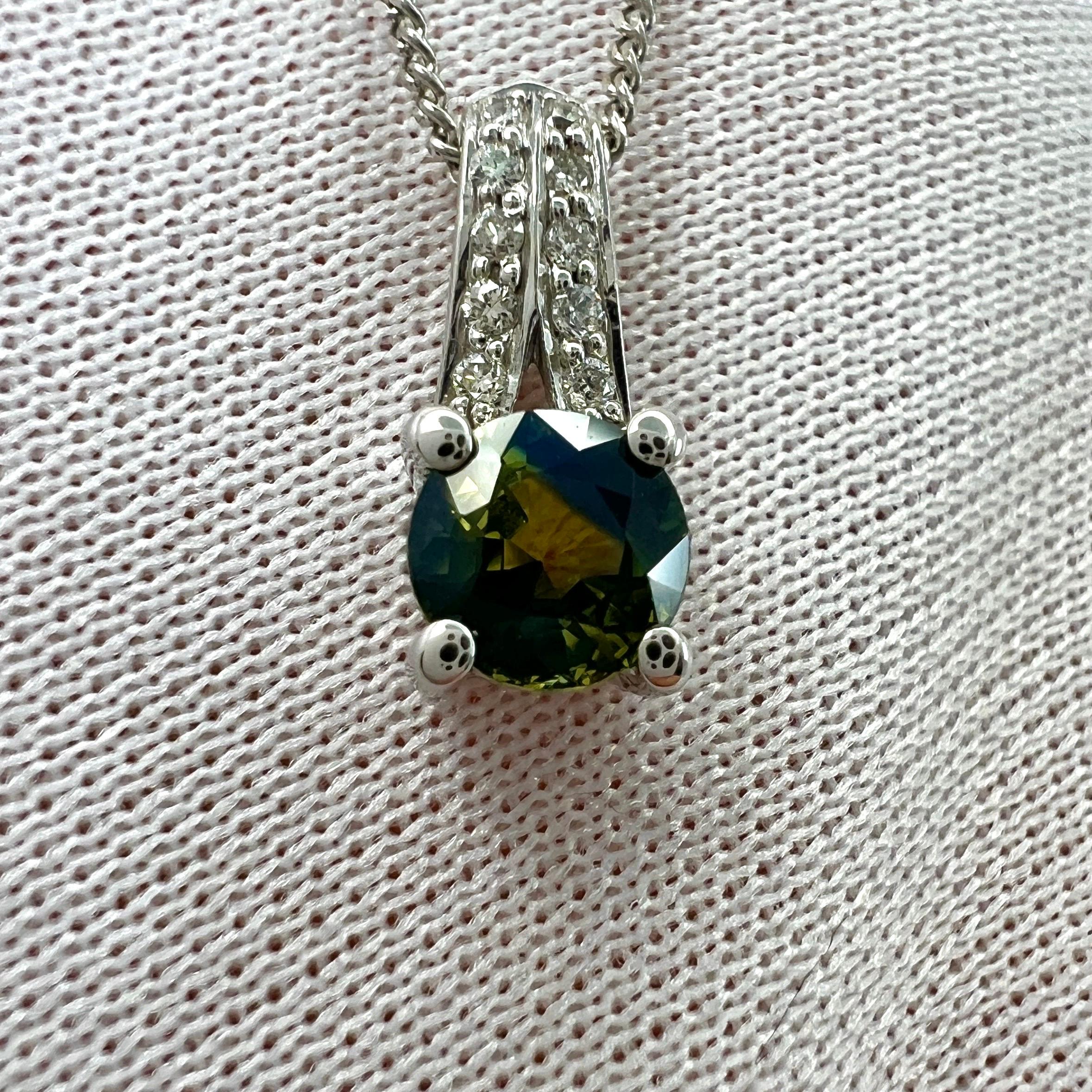 Runder Anhänger aus 18 Karat Weißgold mit natürlichem, zweifarbigem australischem Saphir und Diamant im Angebot 4