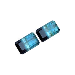 Natural Bicolor Blue Tourmaline Pair Loose Gemstones for Earrings Jewelry