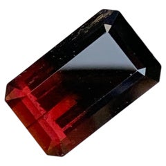 Natural Bicolor Red & Black Emerald Cut Tourmaline Loose Gemstone for Jewellery
