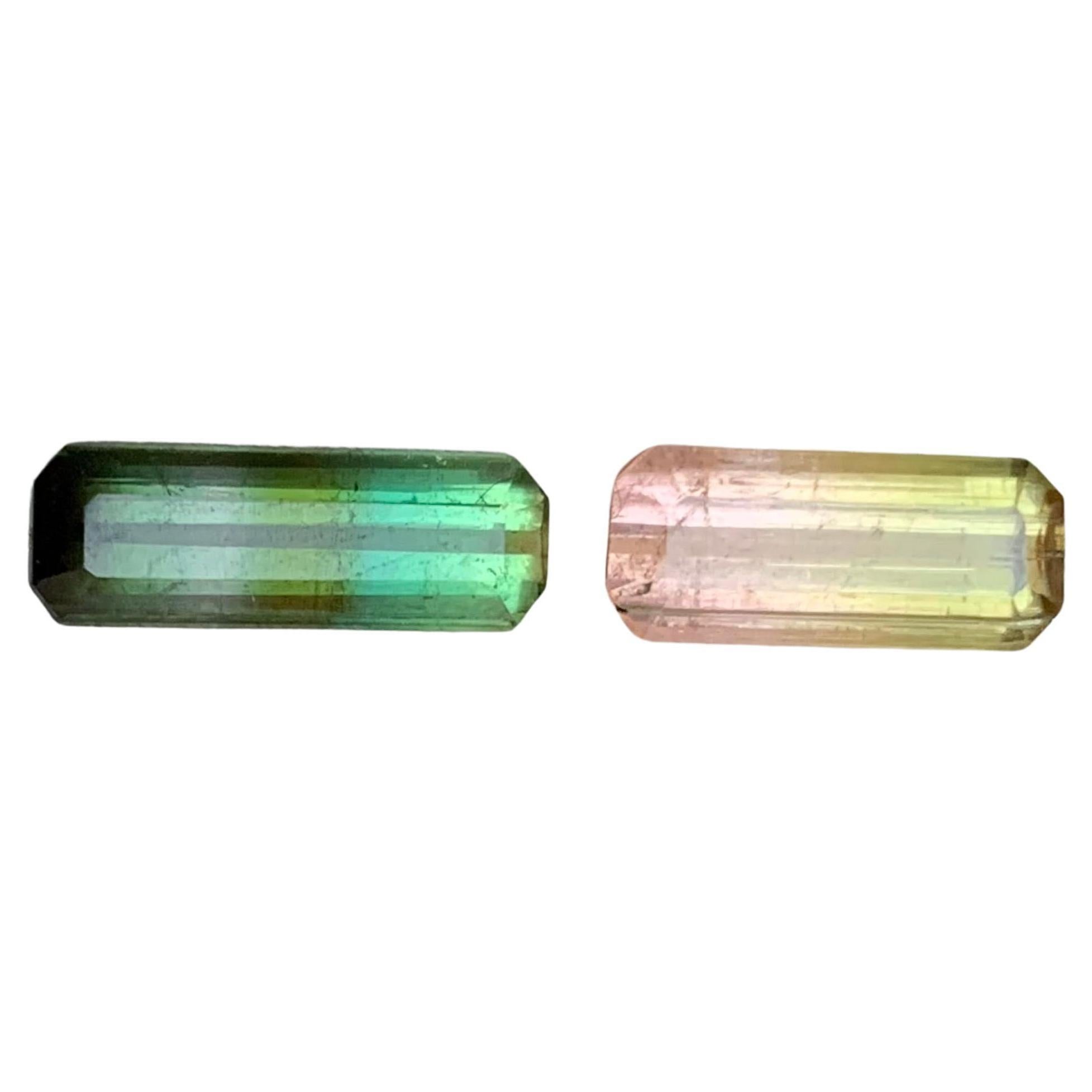 Tourmaline Bicolore Naturelle 3.33 Carat Emerald Cut Loose Gemstones for Jewelry