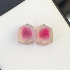 Natural Bicolor Vivid Pink and Pastel Green Tourmaline Slices Pair for Earrings