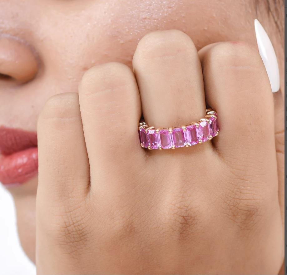 Taglio Asscher Anello con zaffiro rosa grande Nature in oro 18 carati in vendita