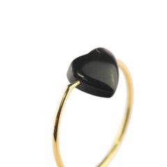 Natural Black Agate Heart 9 Karat Yellow Gold Planet Love Boho Band Ring