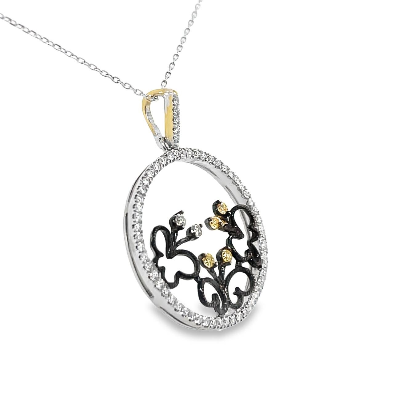 Brilliant Cut Natural Black and White Diamond Butterfly Pendant in 18K White Gold For Sale