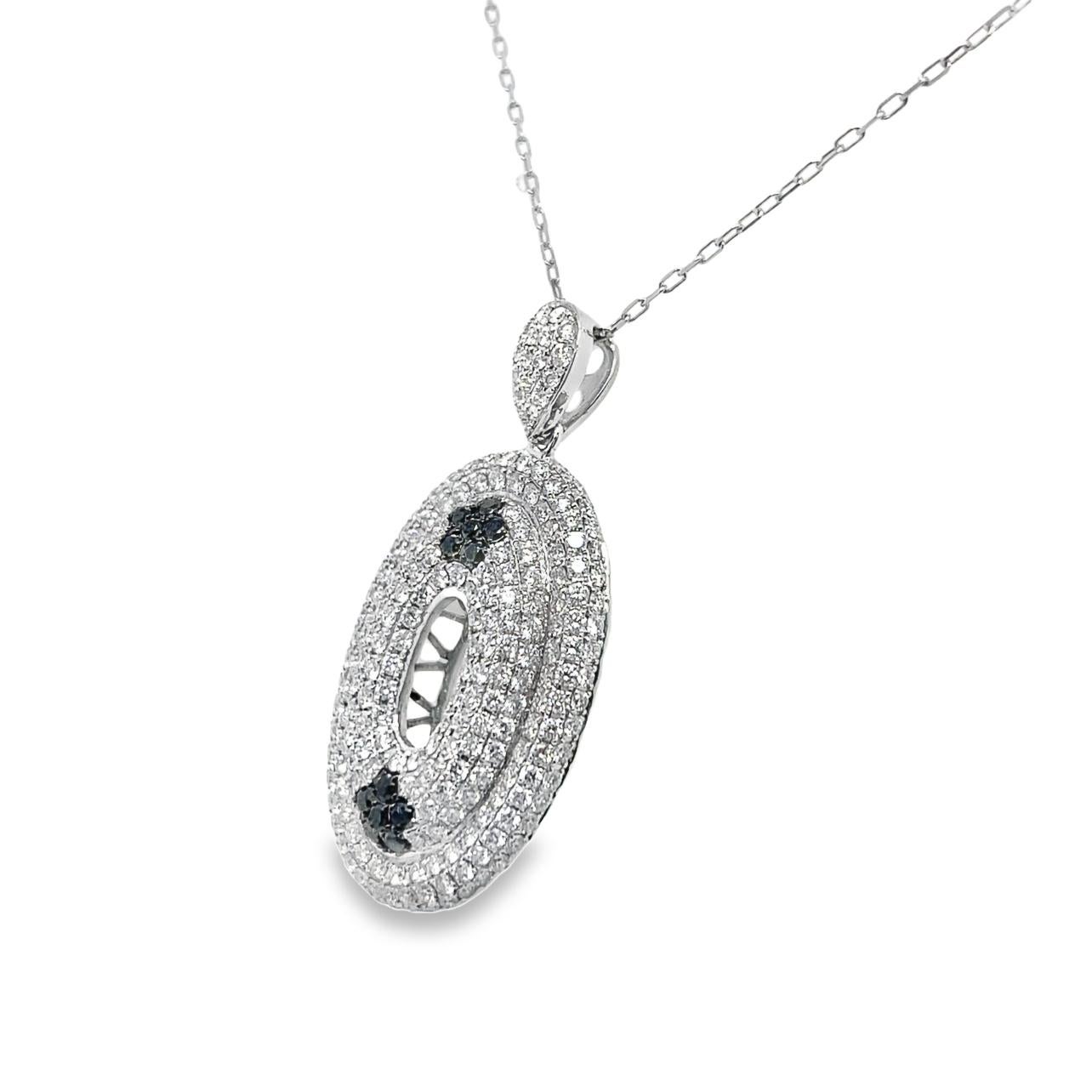 Natural Black and White Diamond Dangling Pendant in 18K White Gold In New Condition For Sale In New York, NY