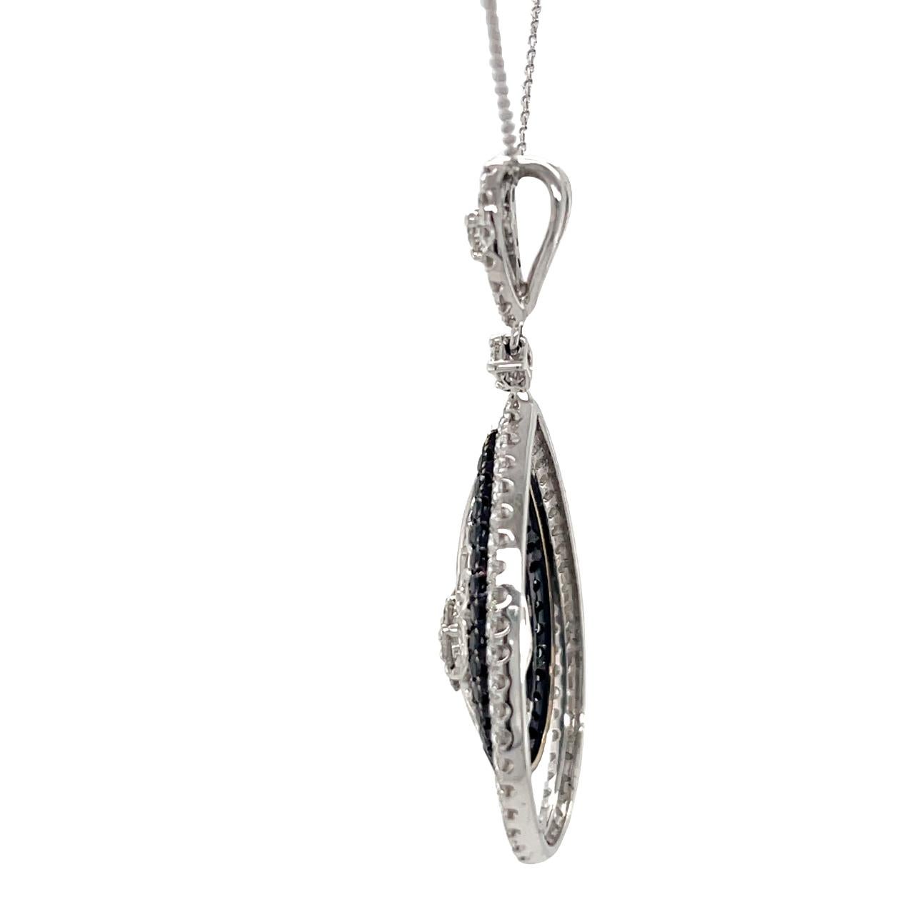 Women's Natural Black and White Diamond Dangling Pendant in 18K White Gold For Sale