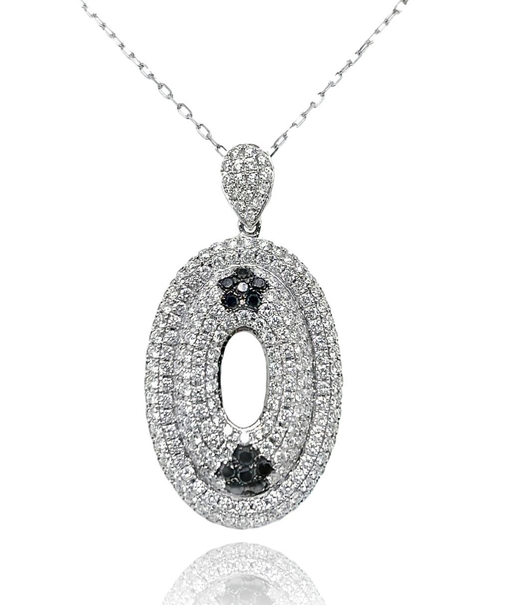 Women's Natural Black and White Diamond Dangling Pendant in 18K White Gold For Sale