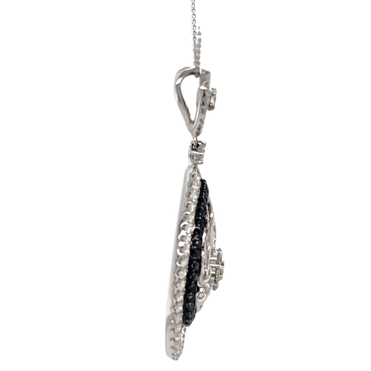 Natural Black and White Diamond Dangling Pendant in 18K White Gold For Sale 1