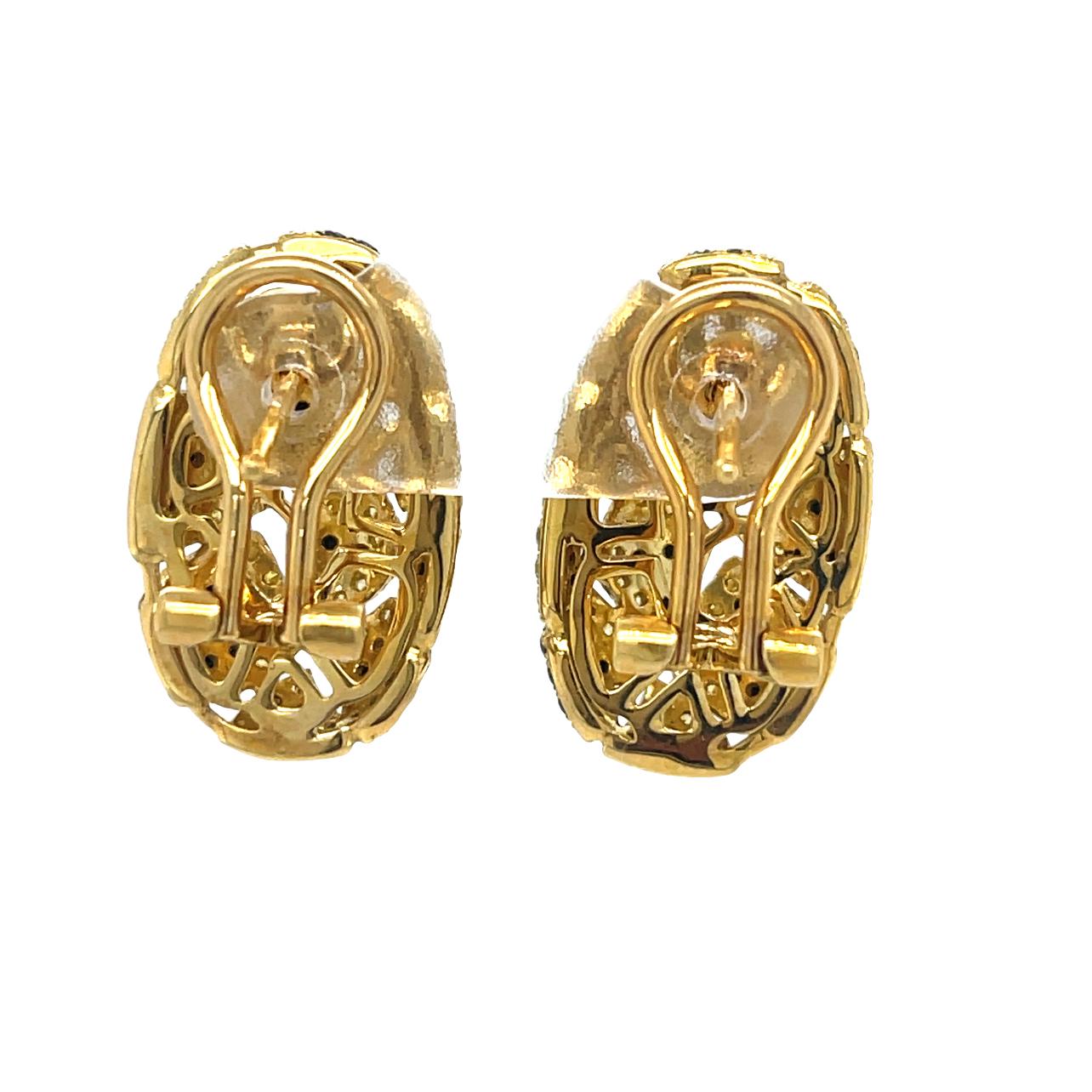 Women's Natural Black and Yellow Diamond Earrings in 18KY Gold  For Sale