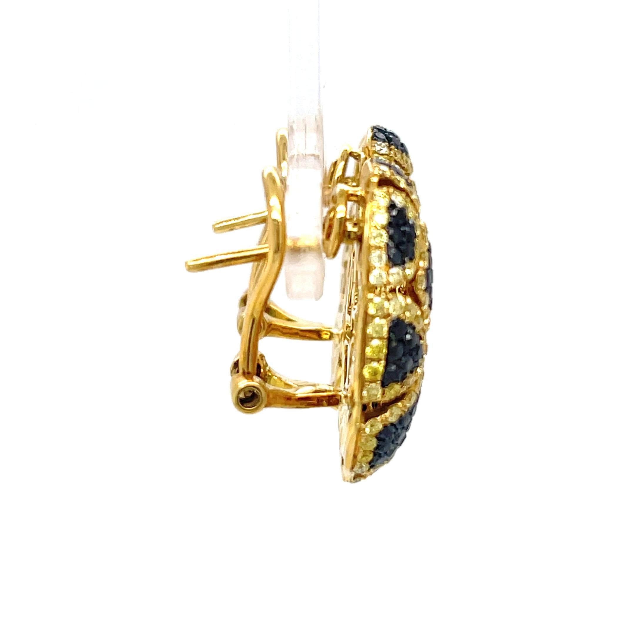 Natural Black and Yellow Diamond Earrings in 18KY Gold For Sale 1