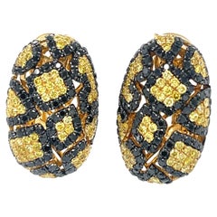Boucles d'oreilles en or 18KY diamant naturel noir et jaune