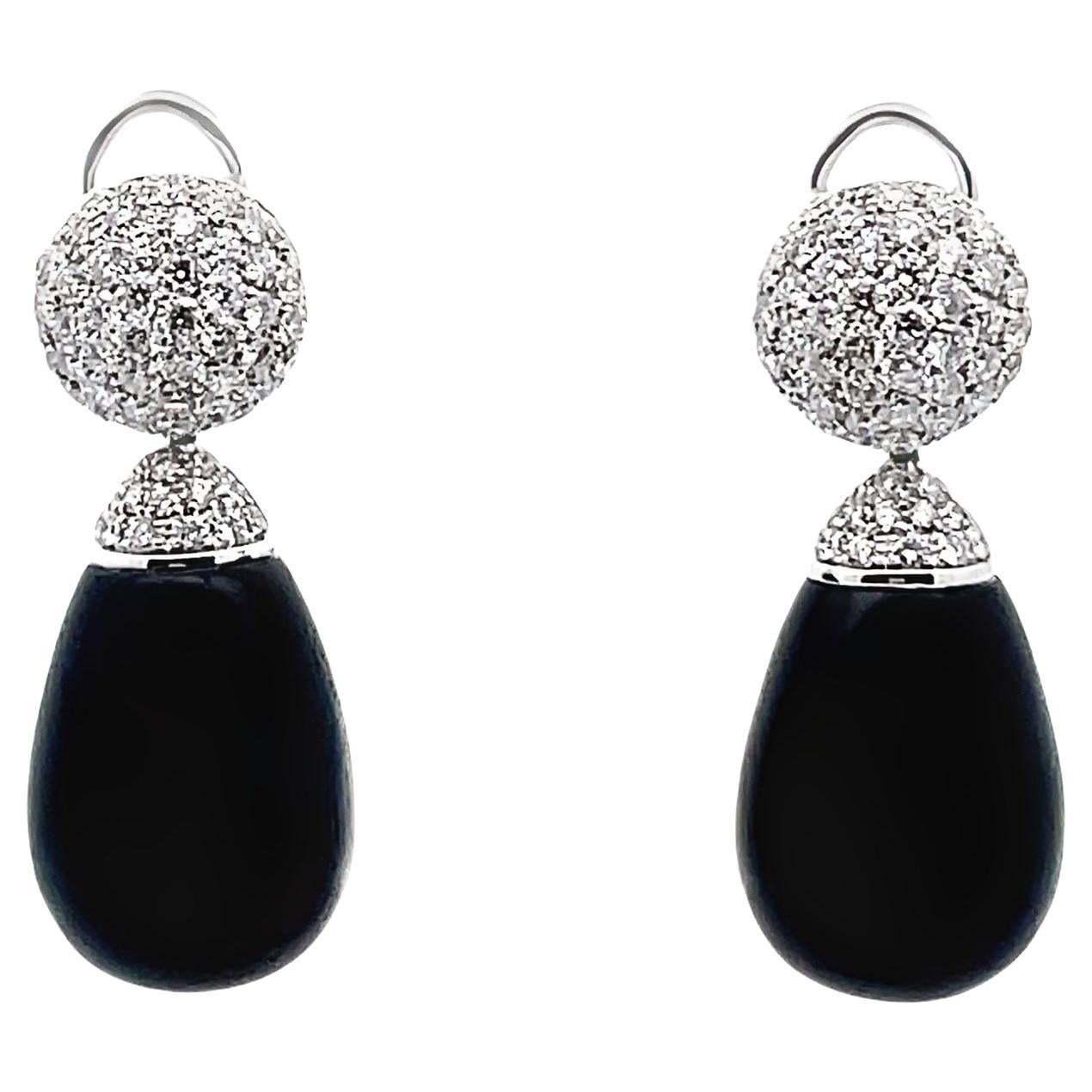 Natural Black Coral Diamond Gold Drop Earrings For Sale