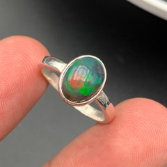 Natural Black Fire Opal Ring in 925 Sterling Silver -Handmade with Play of Color
