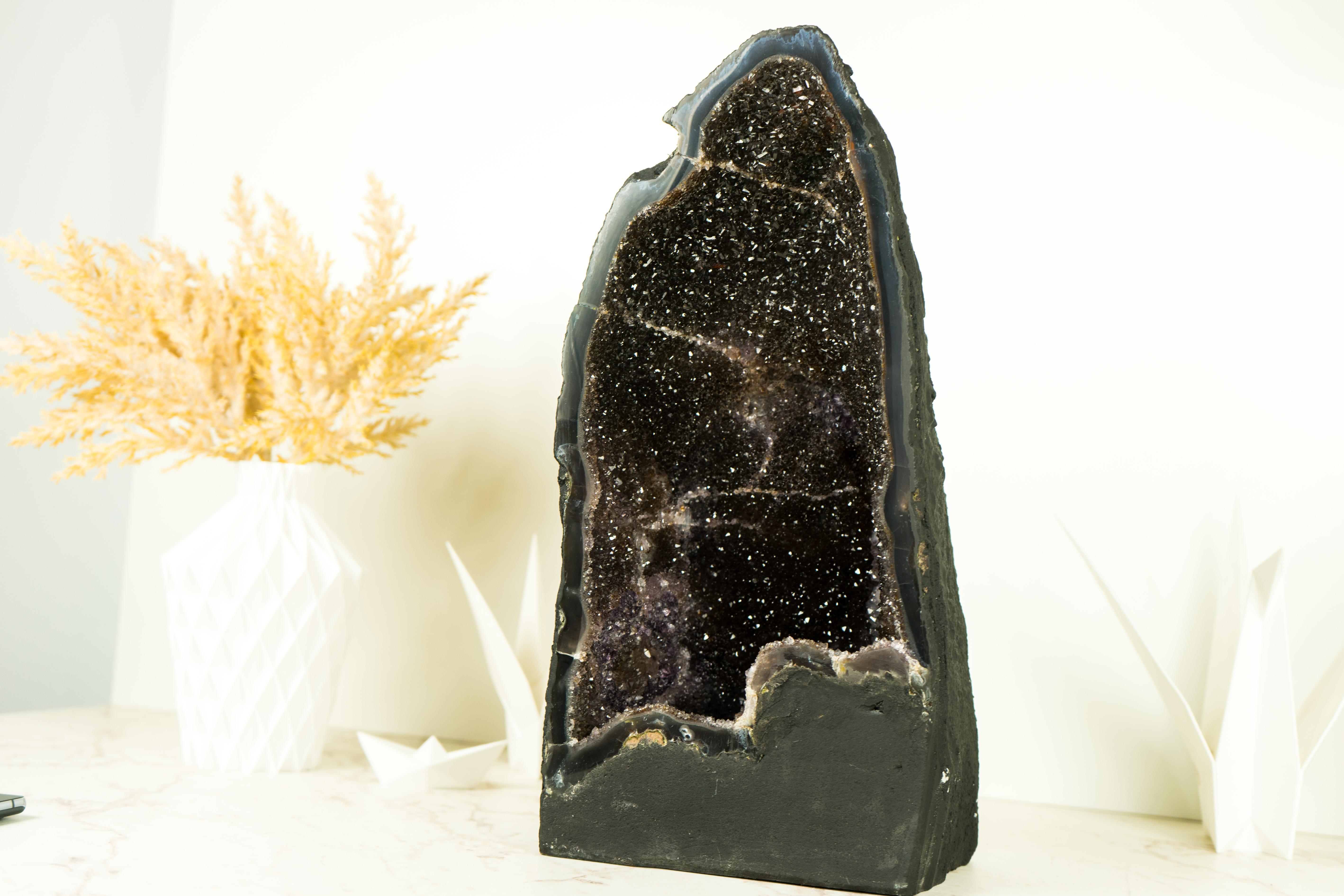 Natural Black Galaxy Amethyst Geode with Agate Matrix 2