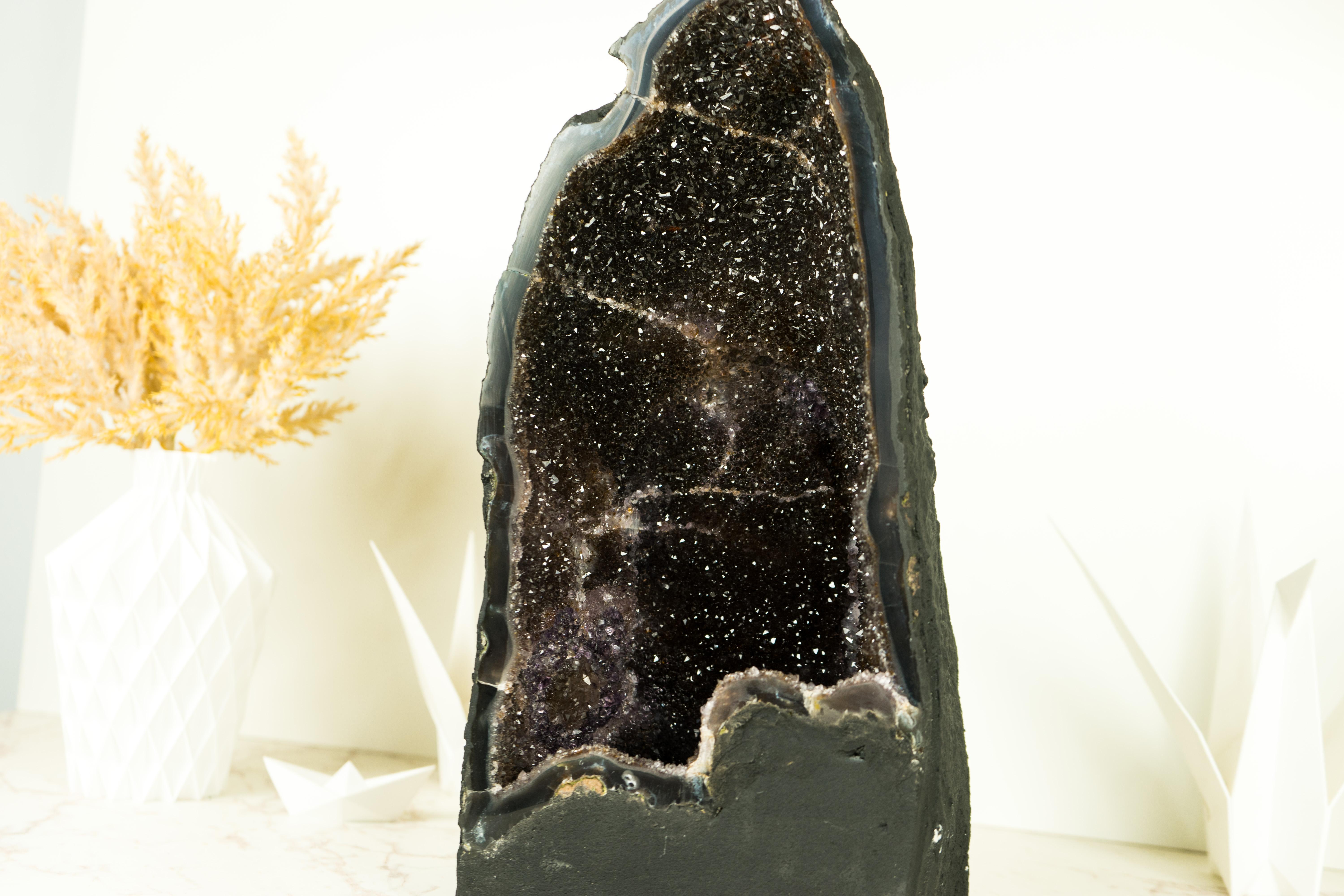 Natural Black Galaxy Amethyst Geode with Agate Matrix 3