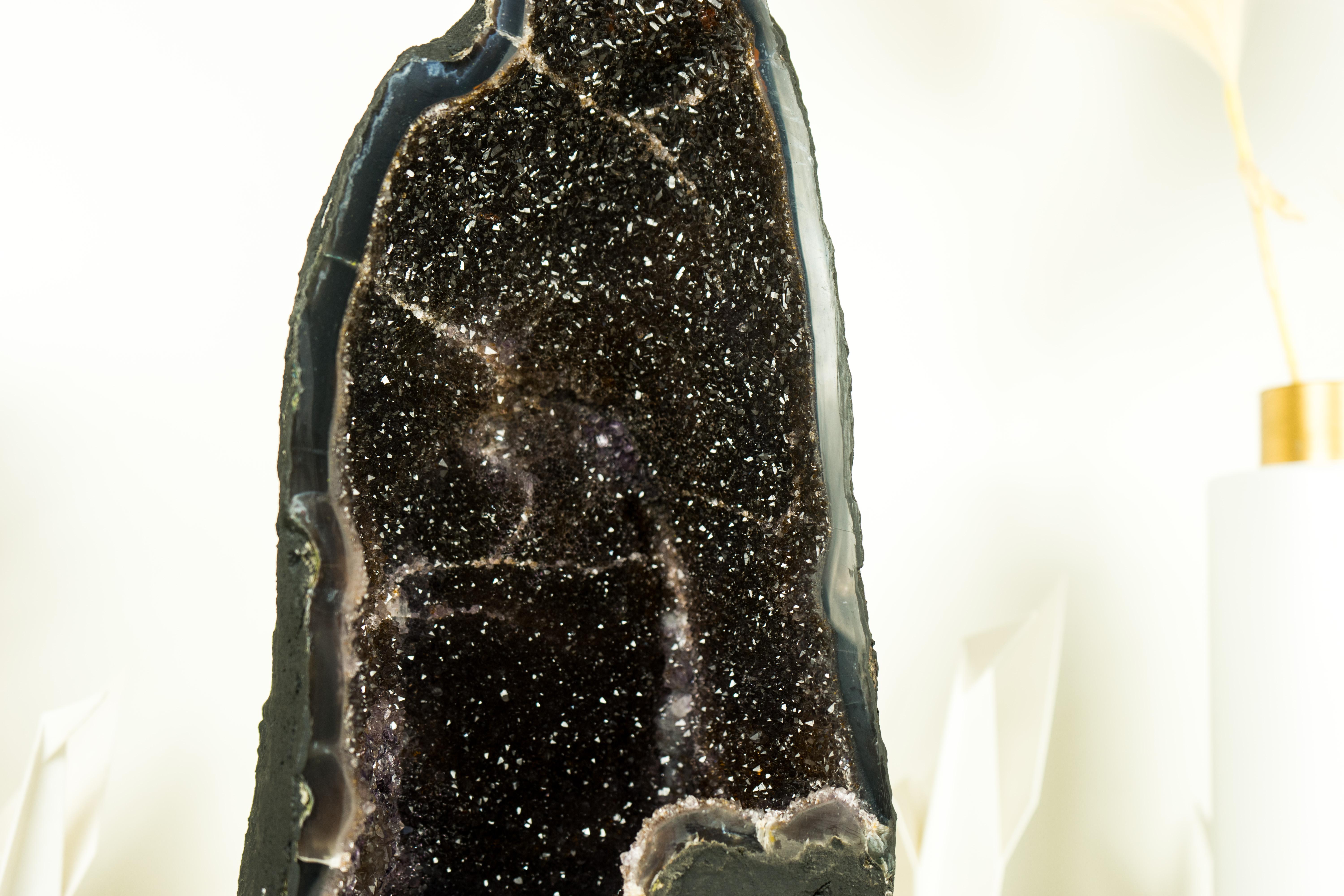 Natural Black Galaxy Amethyst Geode with Agate Matrix 4