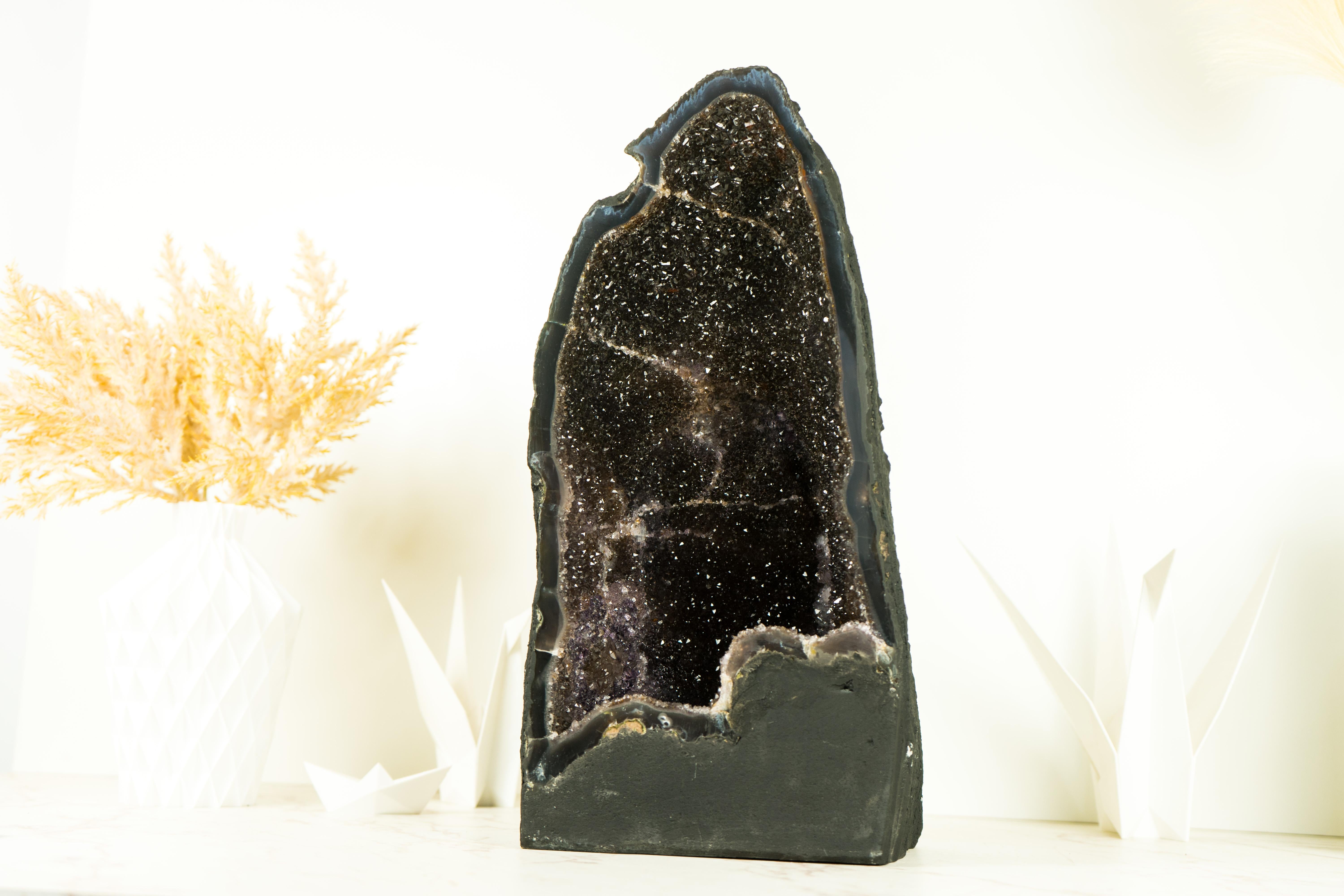 Natural Black Galaxy Amethyst Geode with Agate Matrix 5