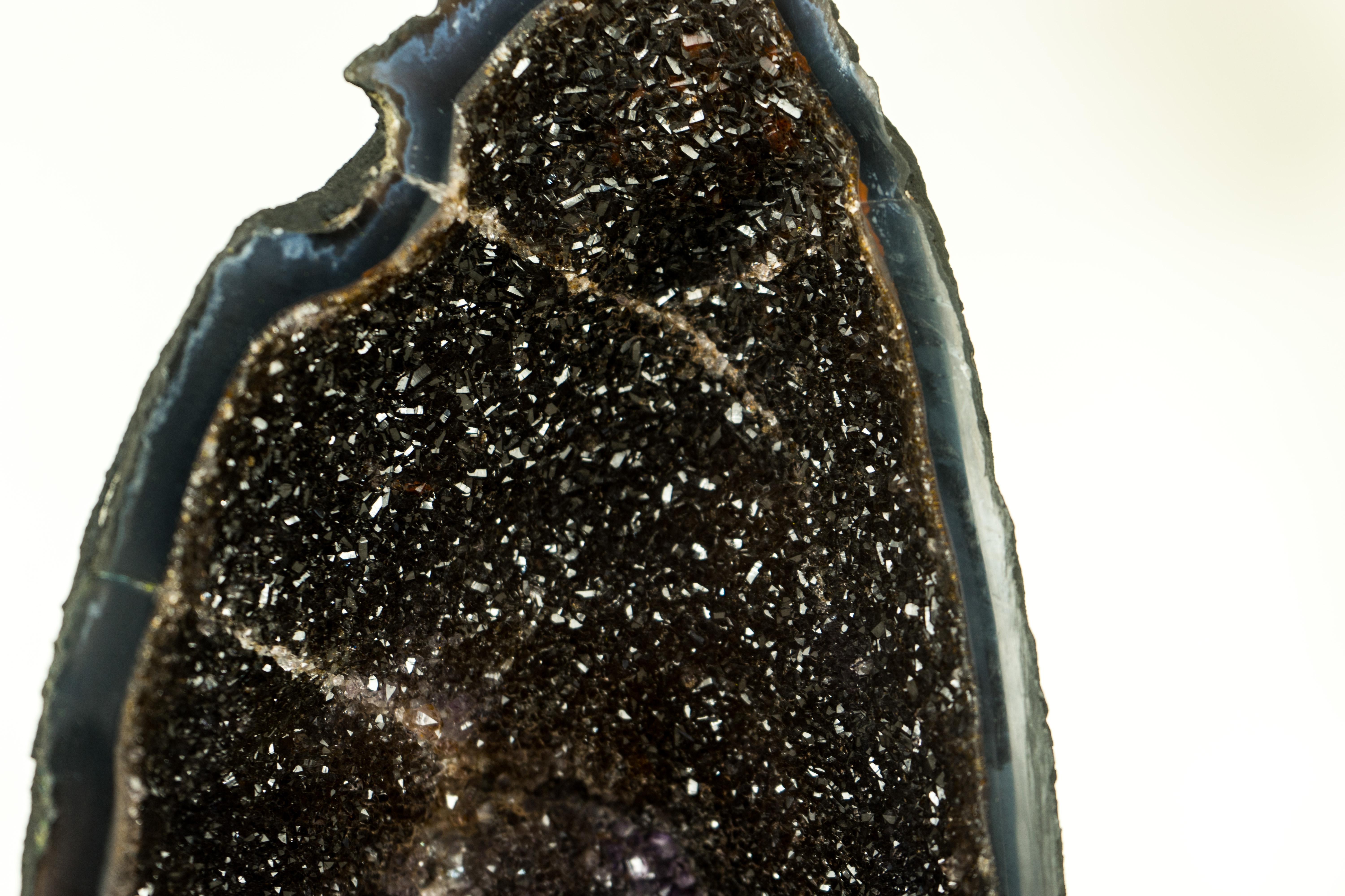 Brazilian Natural Black Galaxy Amethyst Geode with Agate Matrix