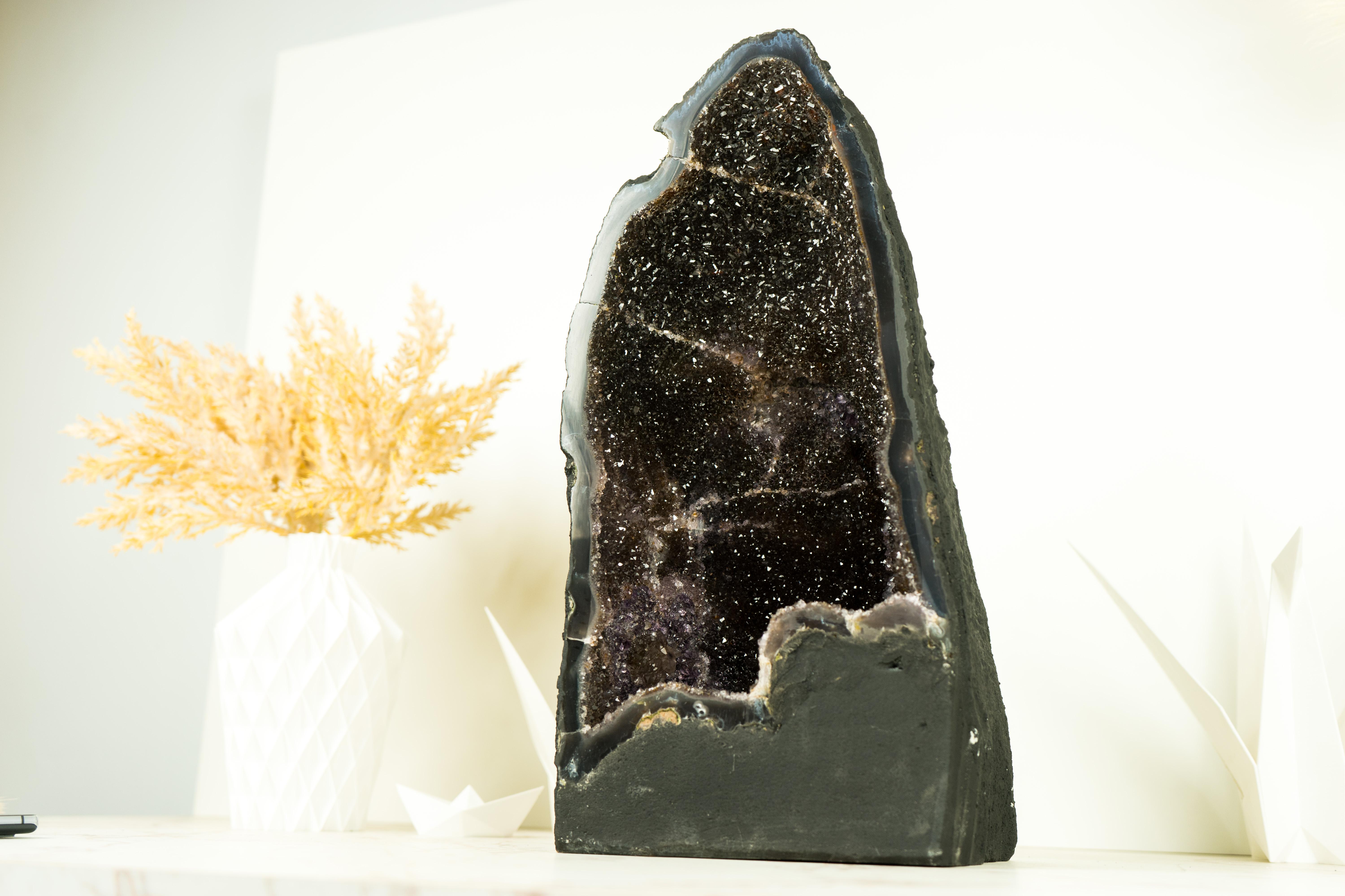 Natural Black Galaxy Amethyst Geode with Agate Matrix 1