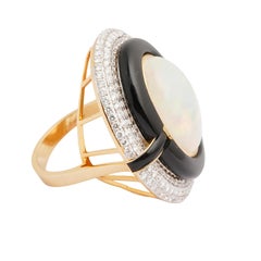 Natural 5.69cts Black Onyx, 7.54cts Opal & 1.52cts Diamond Ring in 14k Gold