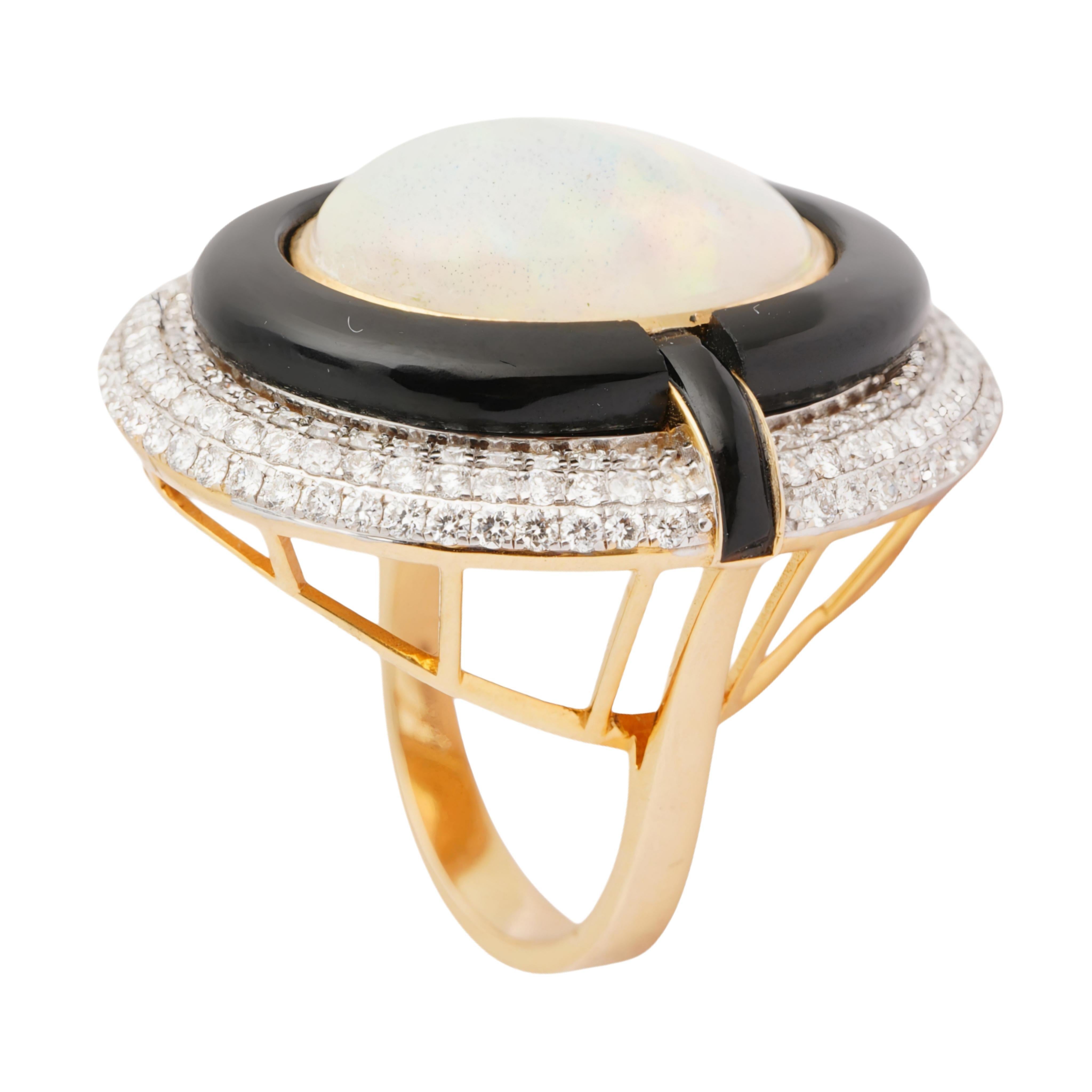 Natural black onex opal diamond ring in 14k gold (Asscher-Schliff) im Angebot
