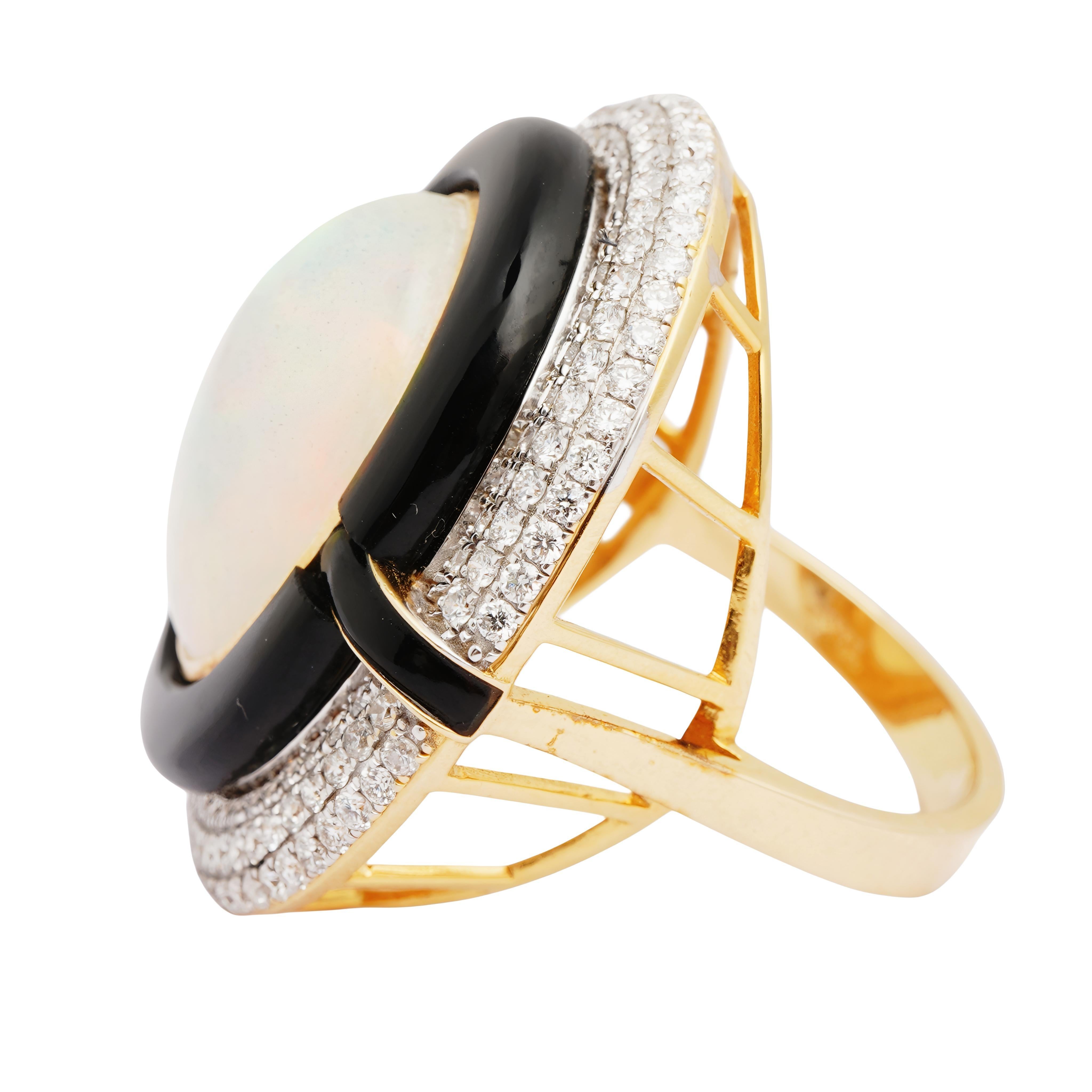 Natural black onex opal diamond ring in 14k gold im Zustand „Neu“ im Angebot in jaipur, IN