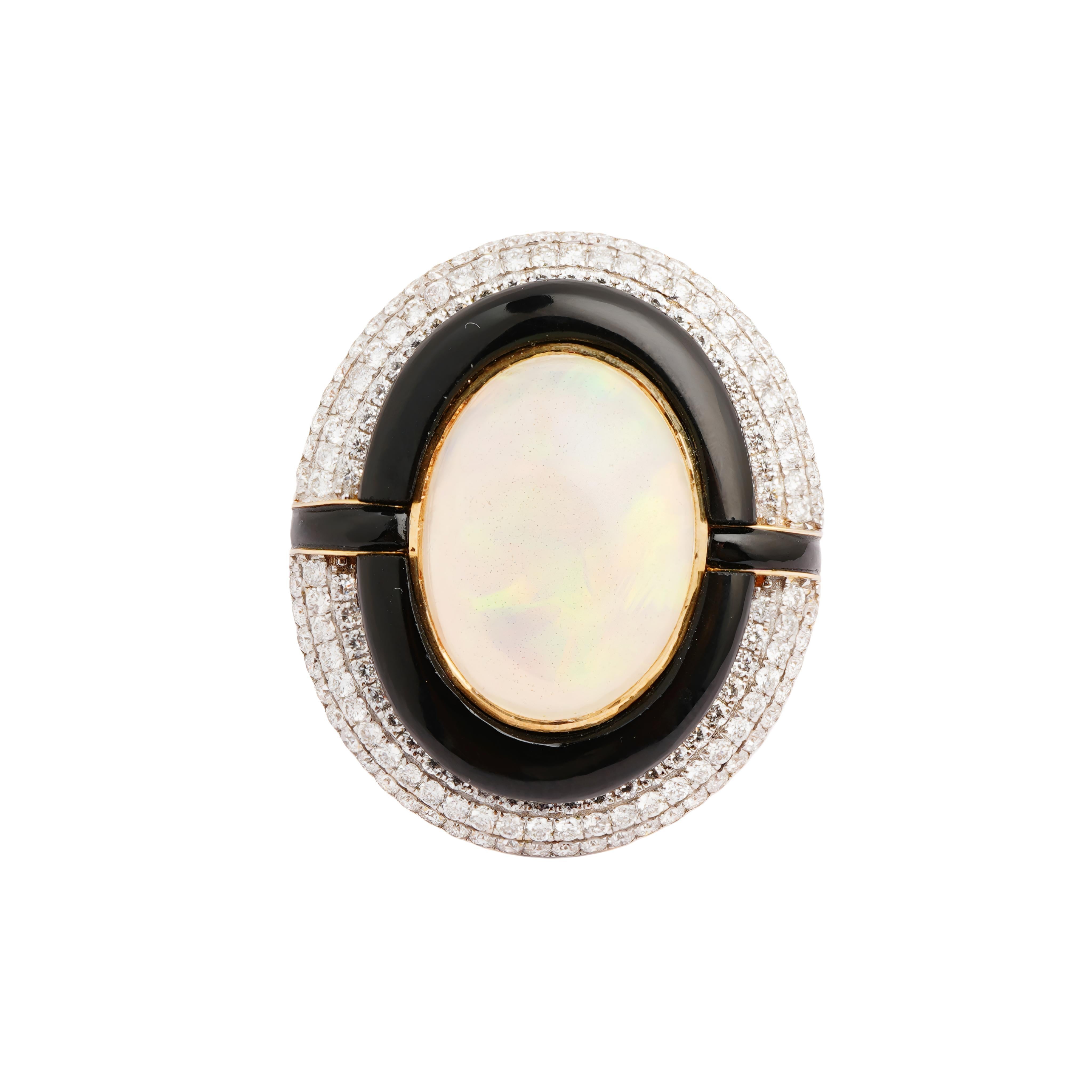Natural black onex opal diamond ring in 14k gold Damen im Angebot