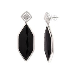 Natural Black Onyx 41.80cts & Diamond 0.54cts Earring in 14k Gold