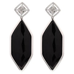 Natural Black Onyx 41.80cts & Diamond 0.54cts Earring in 14k Gold