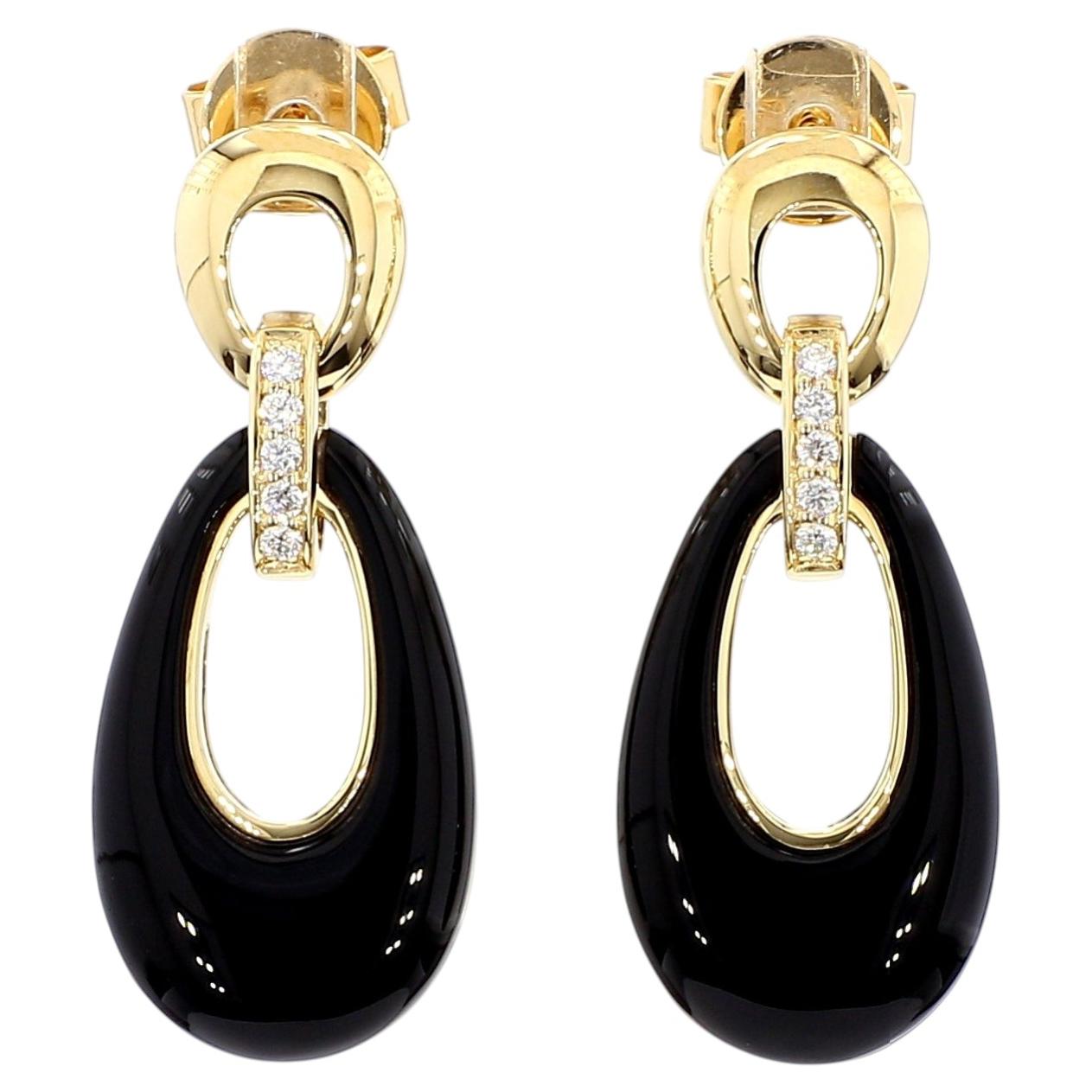 Natural Black Onyx and Diamond 5.94 Carat TW Gold Earrings