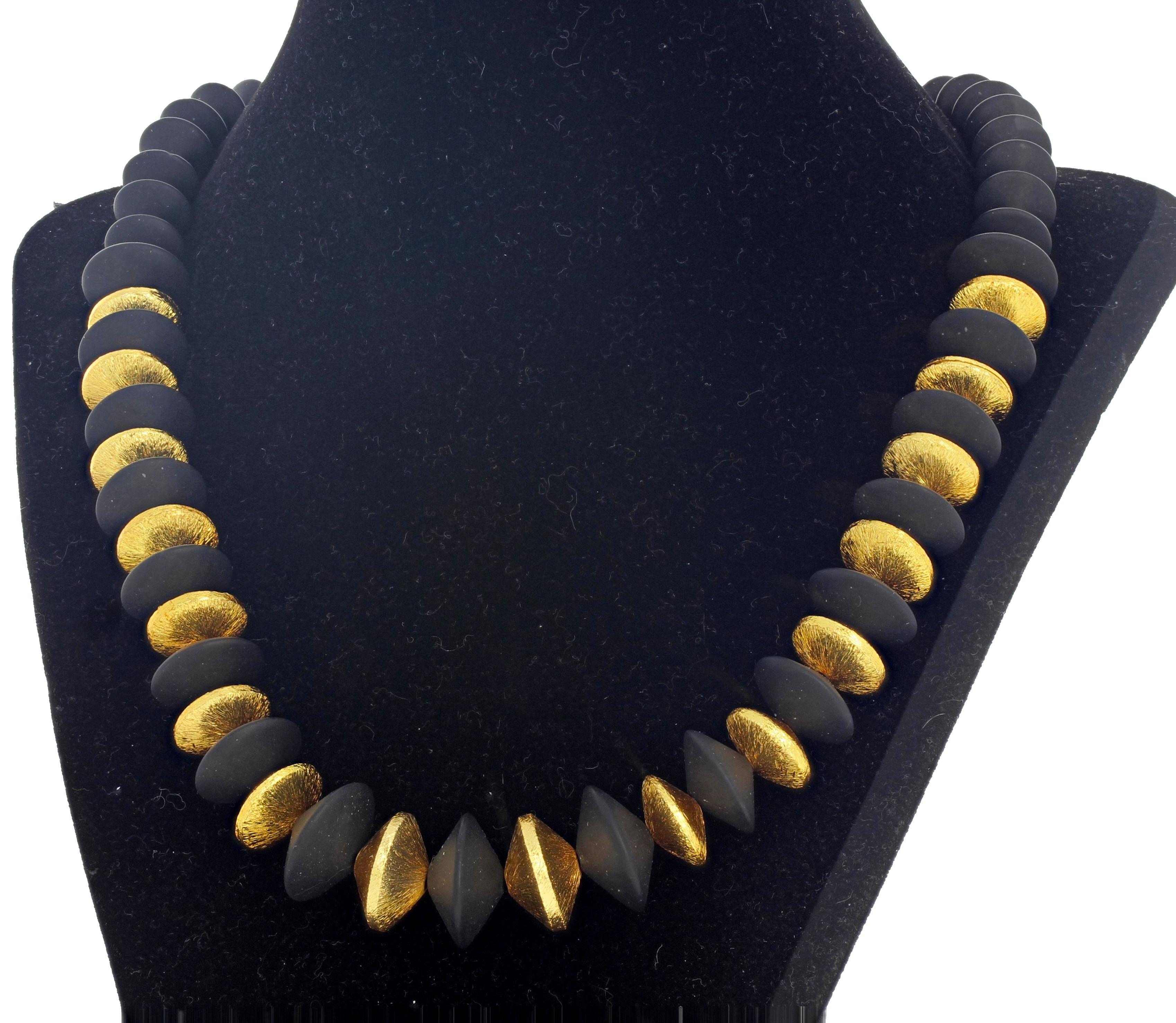 Gemjunky Stunning Natural Black Onyx & Goldy Vermeil Rondels 20