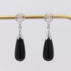 Natural Black Onyx Earrings Sterling Silver 925 Dangle Drop