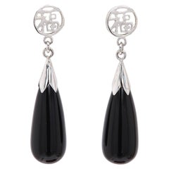 Natural Black Onyx Earrings Sterling Silver 925 Dangle Drop