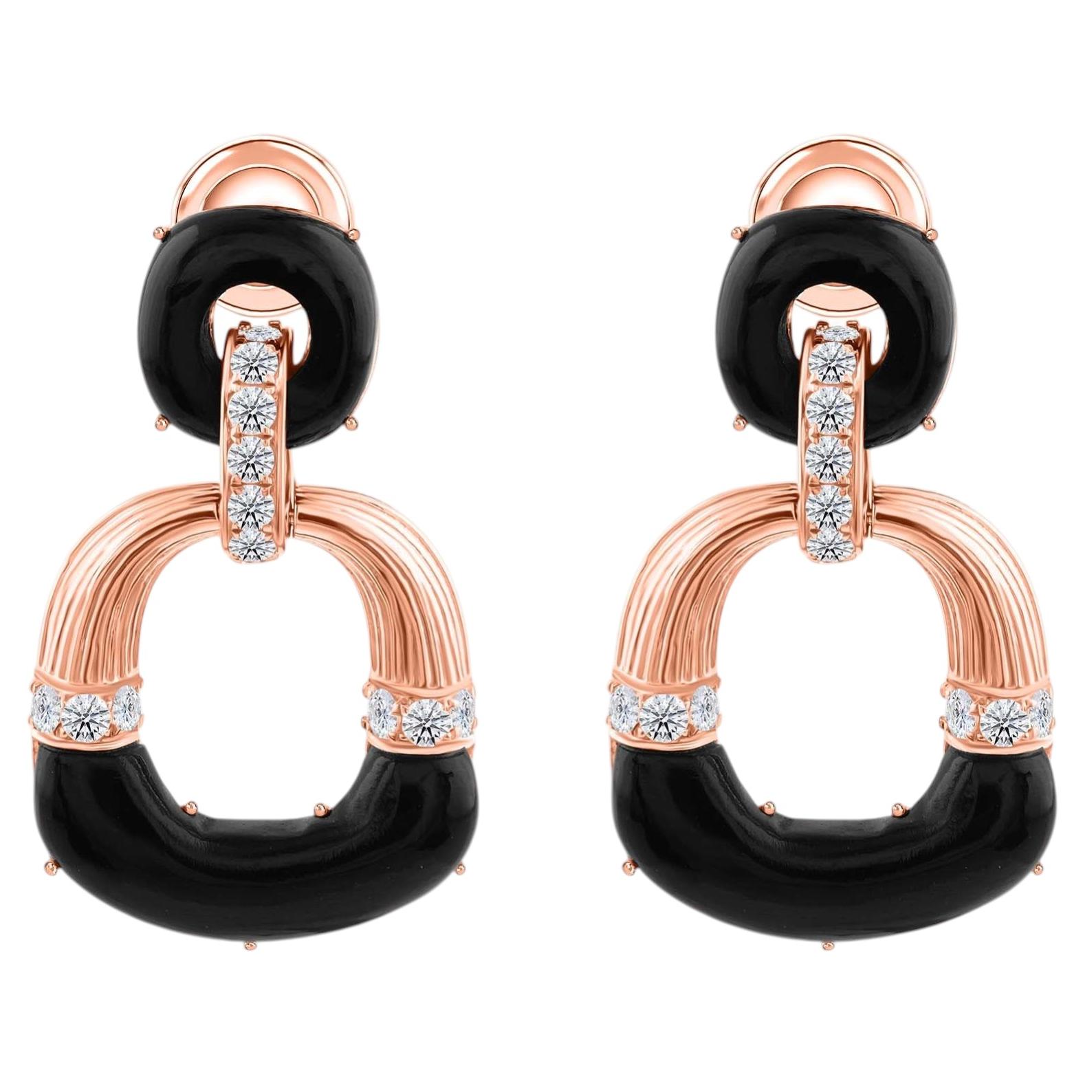 Orecchini con gemme di onice nero naturale SI/H Diamond Gioielli in oro rosa 18 carati