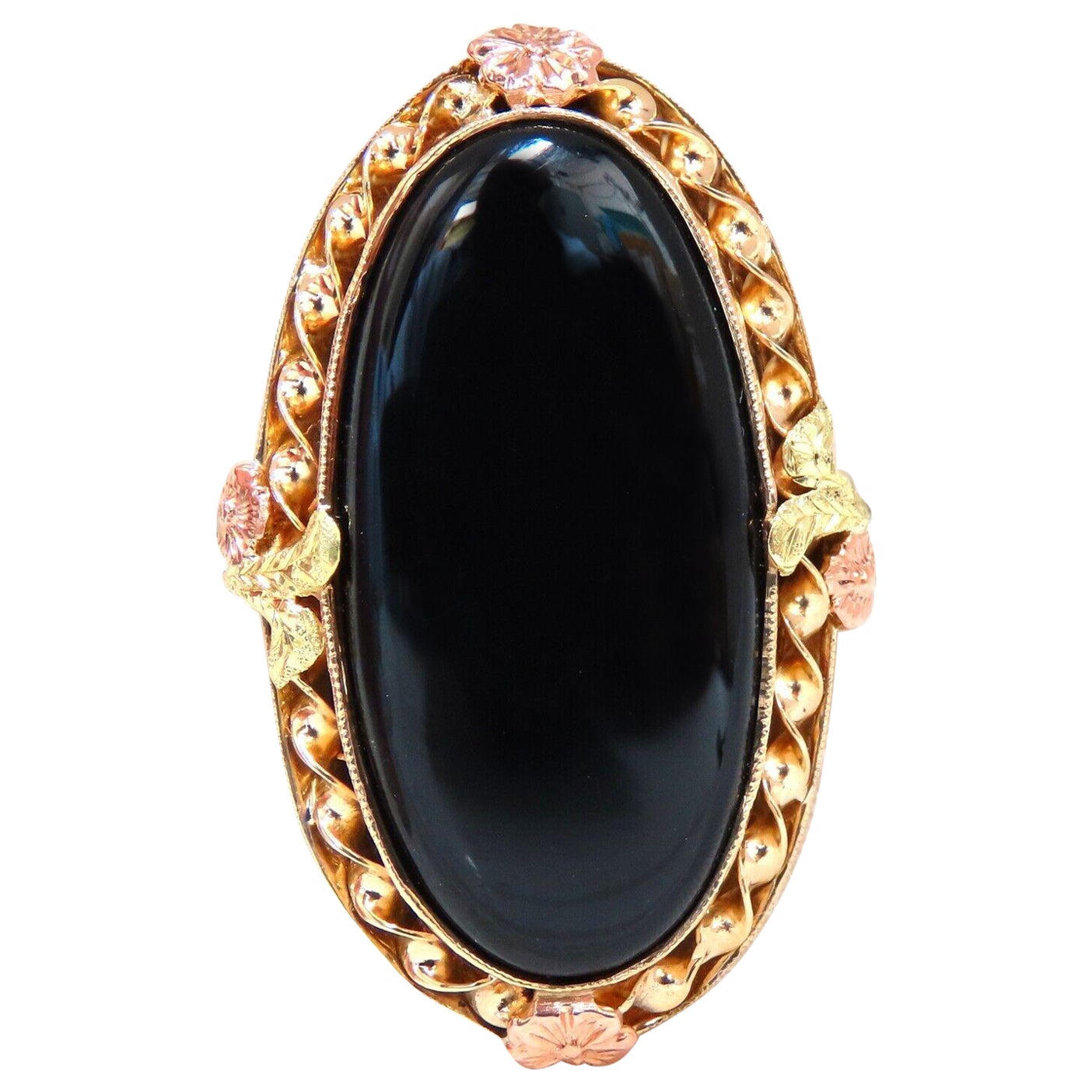 Nature Onyx Noir Bague Vintage 14 Karat Gothique Déco