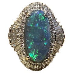 Natural Black Opal 3.77 carats and Diamond Cocktail Ring in Platinum