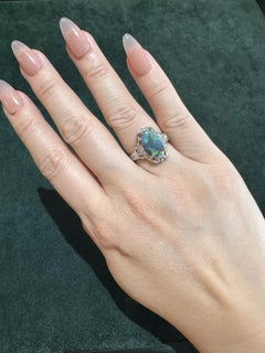 Natural Black Opal and Diamond Ring in Platinum