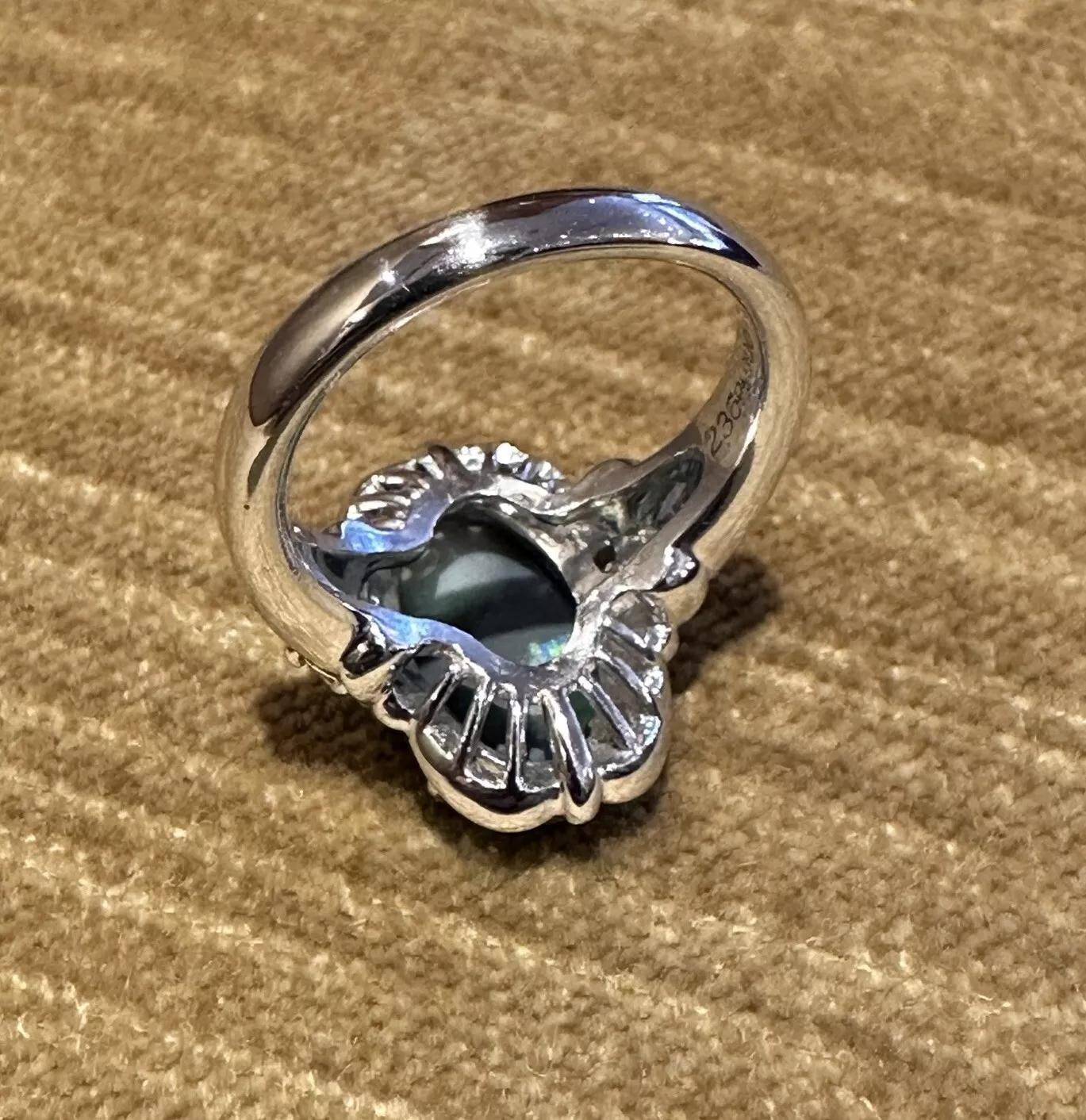 Women's Natural Black Opal and Diamond Ring in Platinum For Sale