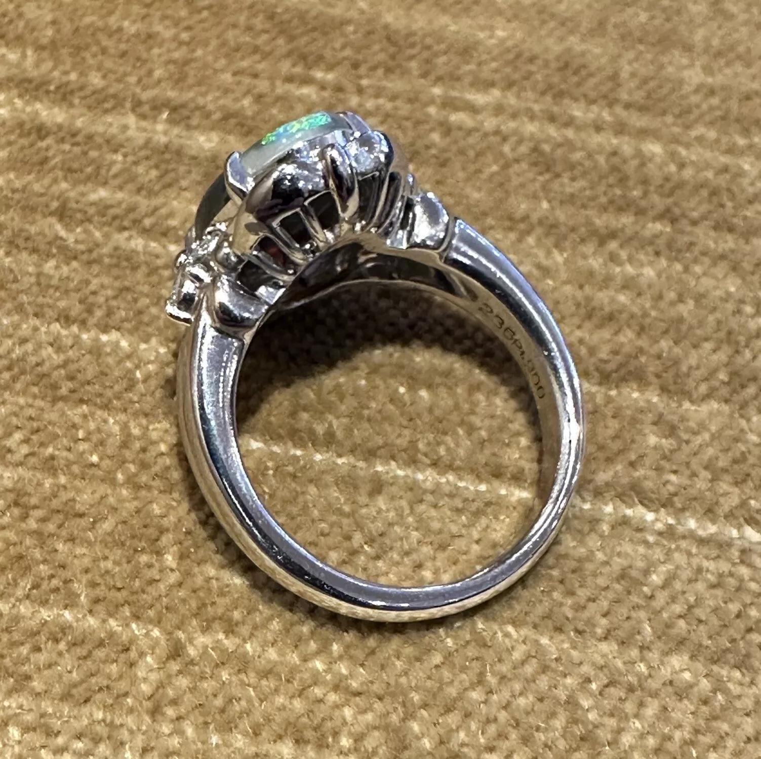 Natural Black Opal and Diamond Ring in Platinum For Sale 1