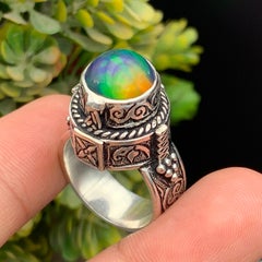 Natural Black Opal Ring in 925 St. Silver Handmade Vintage Style Statement Ring