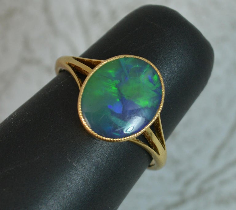 Natural Black Opal Solitaire 18 Carat Gold Ring For Sale at 1stdibs