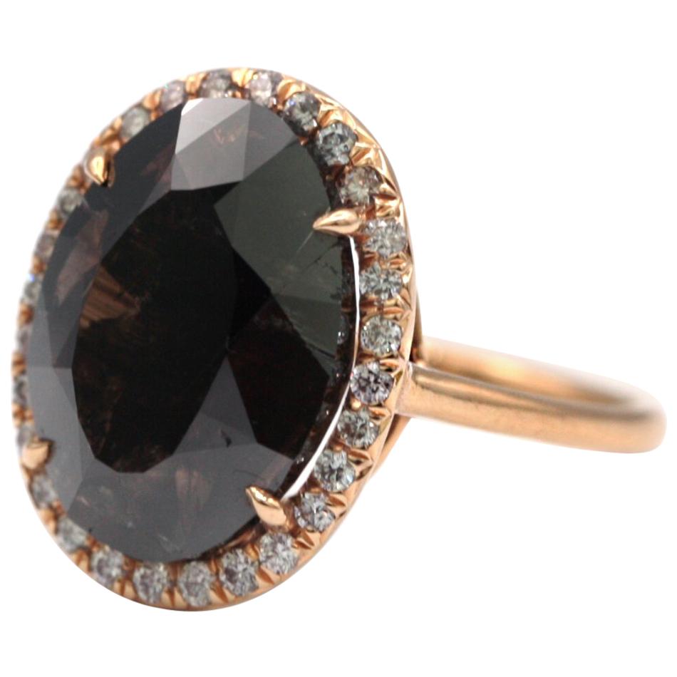Natural Black Oval Diamond 8.50 Carat 20 Karat Rose Gold Ring Pink Diamonds For Sale
