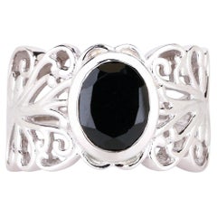 Natural Black Spinel Ring 3.35 Carats Sterling Silver