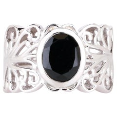 Natural Black Spinel Ring 3.35 Carats Sterling Silver