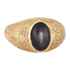 Retro Natural Black Star Sapphire Ring 14 Karat Yellow Gold Estate Fine Jewelry Men's